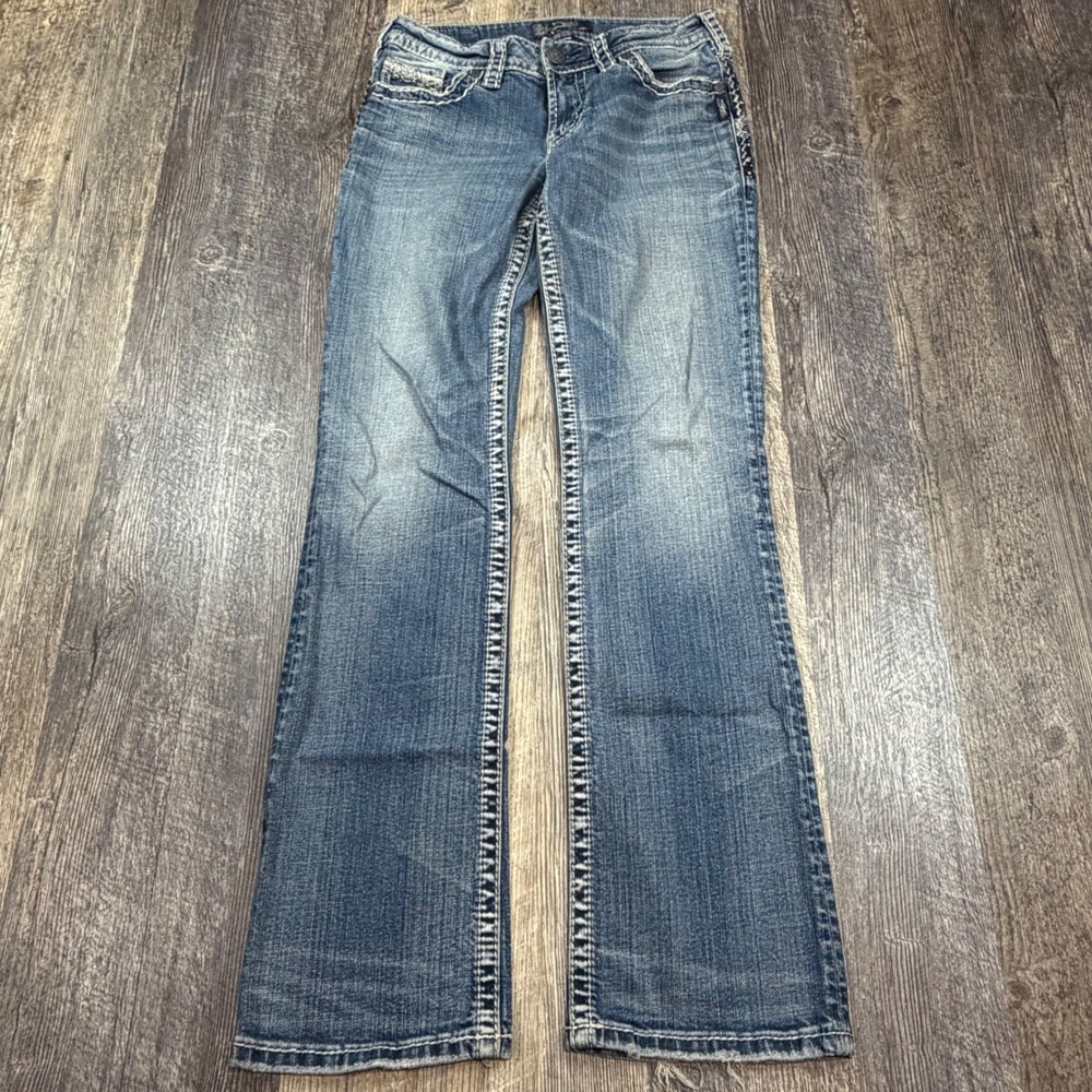 Silver Jeans Co Suki Mid Slim Bootcut Women 28 Blue Rhinestone Embellished Denim